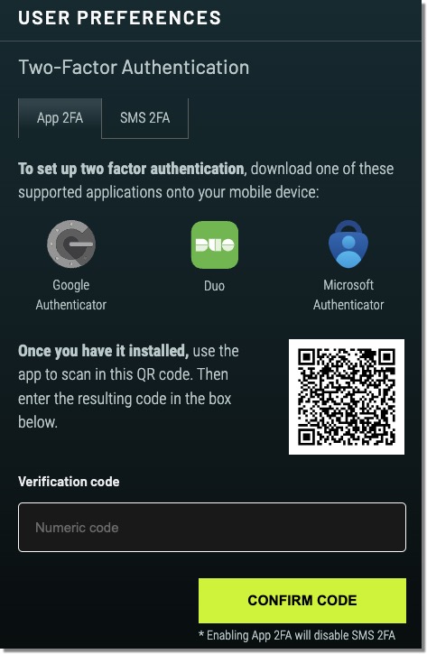 User 2FA Setup